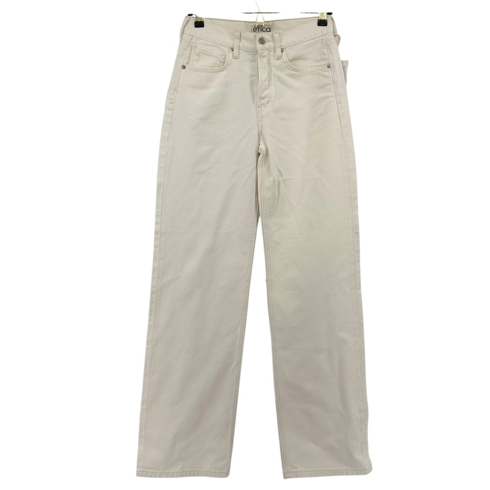 Etica Cream High Rise Wide Leg Denim Jean Ivory 100% Cotton Sz 25 (28") NEW $258